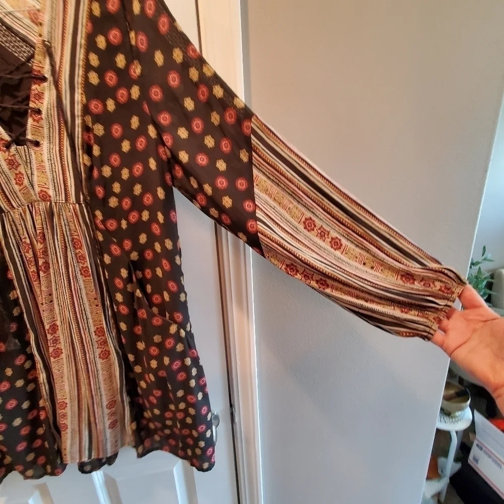 Free people rain or shine tunic dress. Printed dress black.  Boho sz small